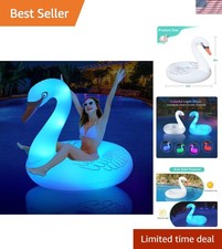 Inflatable Swan Pool Floats with Colorful Lig...