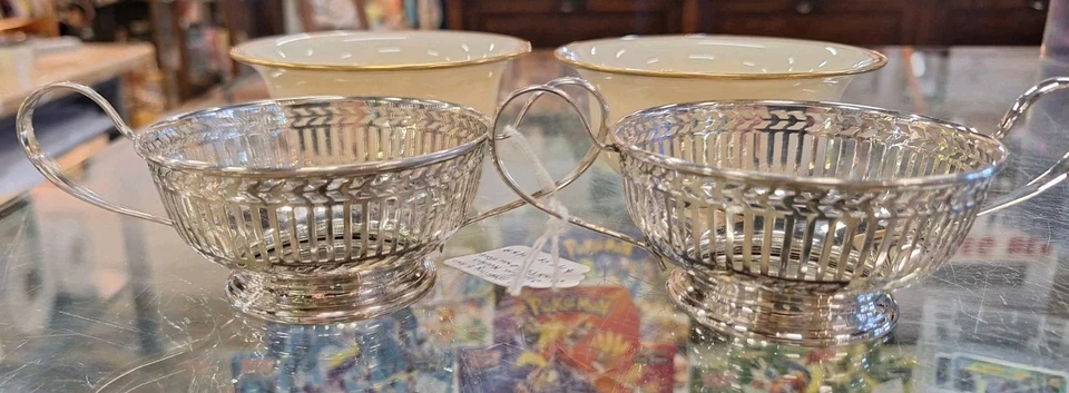 2 soportes para caldo sorbete de plata esterlina Watson de doble mango con cuencos Lenox Foto 3 de 4