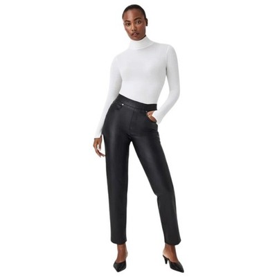 Spanx Leather-Like Straight Leg Pant in Luxe Black Sz 1X
