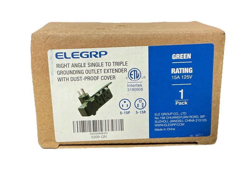 ELEGRP Genuine OEM 3 Outlets Grounding Adapter with Cover 3-Prong to 3-Prong