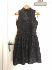 Boohoo 8 Black Sparkly/ Fuzzy Party Skater Dress