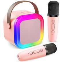 Kids Mini Karaoke Machine Portable Bluetooth Speaker with 2 Wireless Microphones