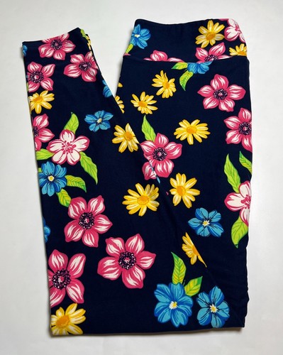NEW LuLaRoe TC Leggings BLUE Flower Tropical Vacation Island Cruise Jungle Beach