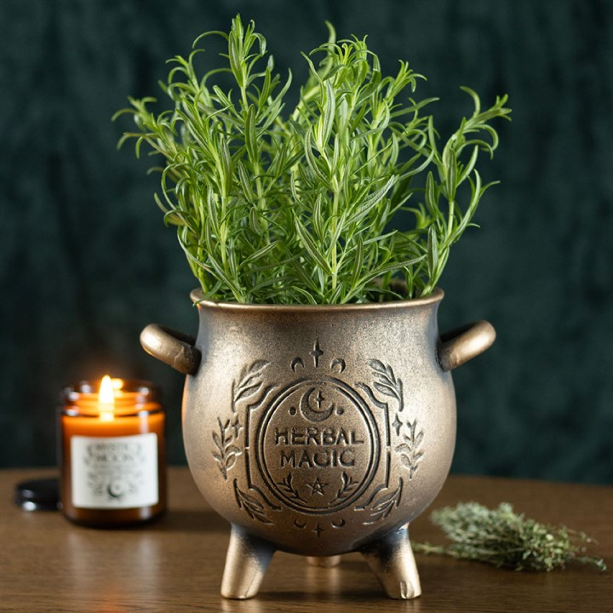 Herbal Magic Bronze Effect Terracotta Witches Cauldron Plant Pot
