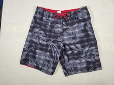 Speedo Mens Swim Trunks Board Shorts Grey Floral Hawaiian Lined Size Large