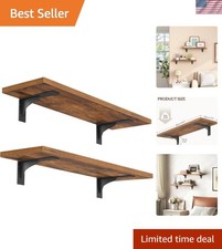 Versatile Wall Shelves with Metal Brackets - Elegant Rustic Brown  Black