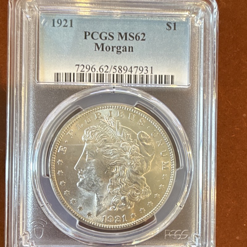 1921 Morgan Silver Dollar $1 PCGS MS62 Philadelphia Mint Cert #58947931