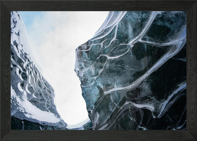 Ice Cave Interior with Sky View Framed Wall Art Poster Canvas Print Picture