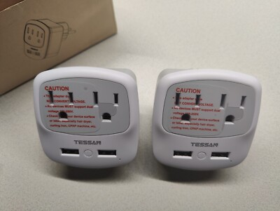 TESSAN 2Pc Germany France Power Adapter, Schuko Type E/F Plug Adaptor with 2 USB