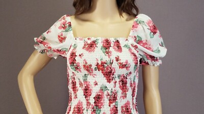 Trixxi Floral Mini Dress – Puff Sleeve Smocked Bodycon – Women's Size L