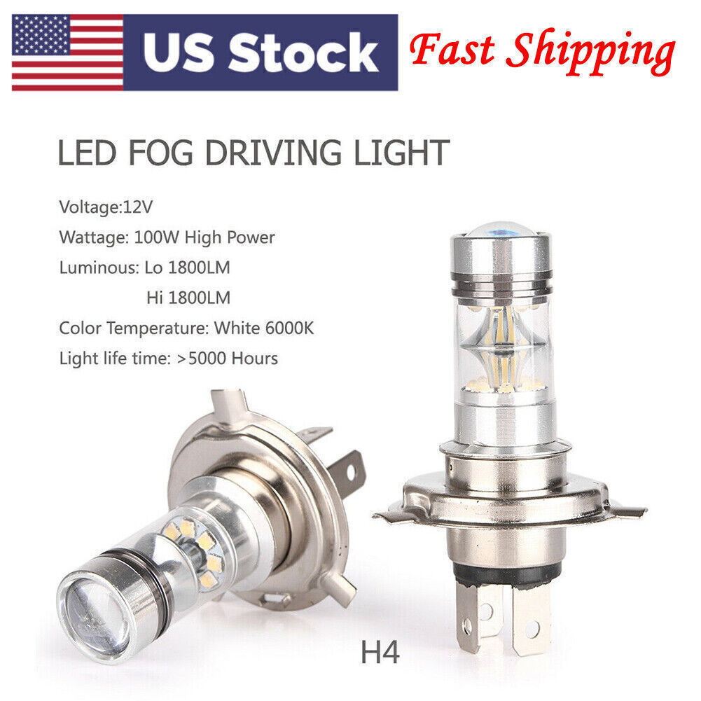 Pair H4 Car LED Fog Driving Light Bulbs 1800LM 100W High Power Bright Lamp Kit