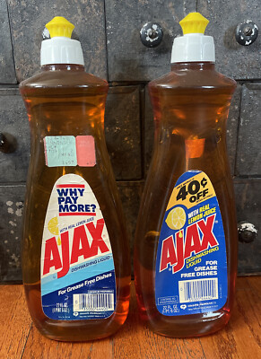 New NOS Vintage Ajax Lemon Dishwashing Liquid Soap Lot of 2 RARE