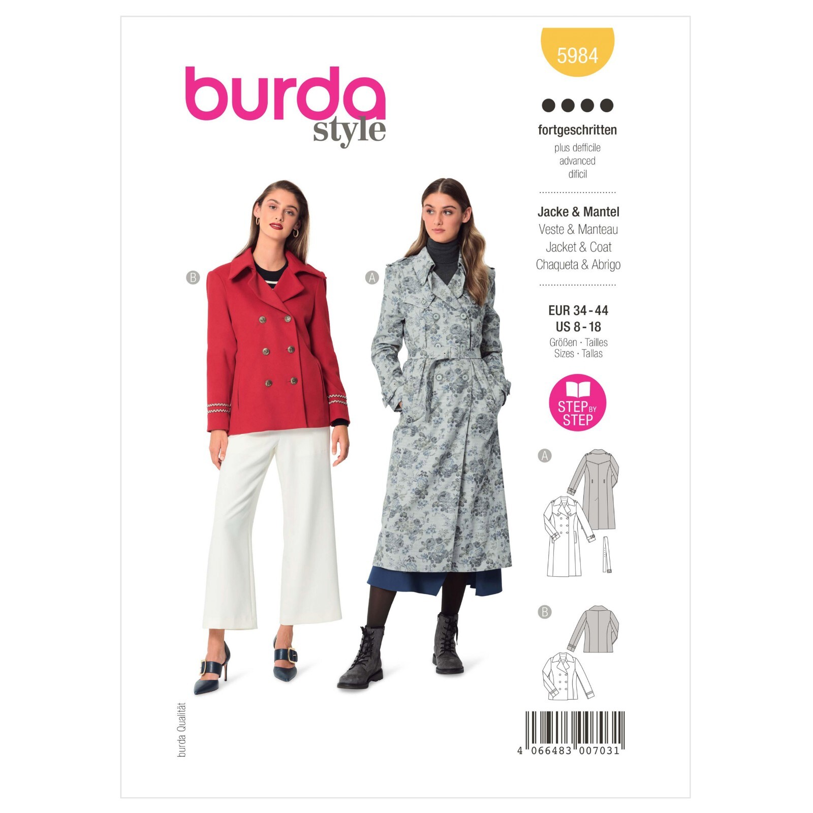 Burda Advanced SEWING PATTERN 5984 Misses' Lined Coat & Jacket 8-18