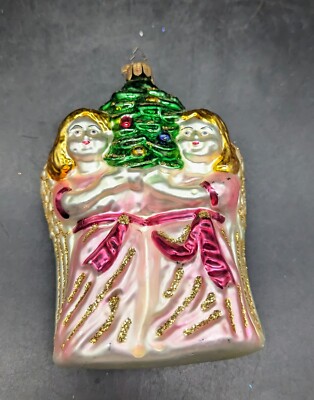 VTG Czestochowa Gallery Polish Gallery Blown Glass Twin Angel Christmas Ornament