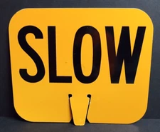 SLOW & 15 MPH Double Sided Yellow Vtg Plastic Traffic Cone Sign 10.5"h x 12.5"w