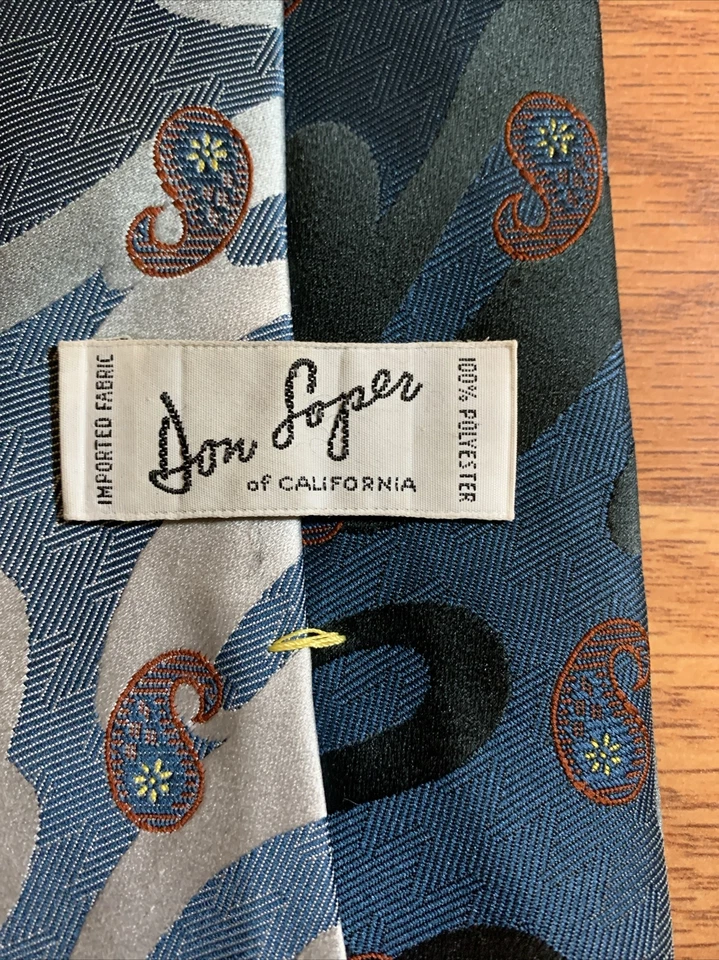 Corbata vintage Don Loper años 70 seda poliéster ancho azul cachemira 56"x4,25" Foto 3 de 4