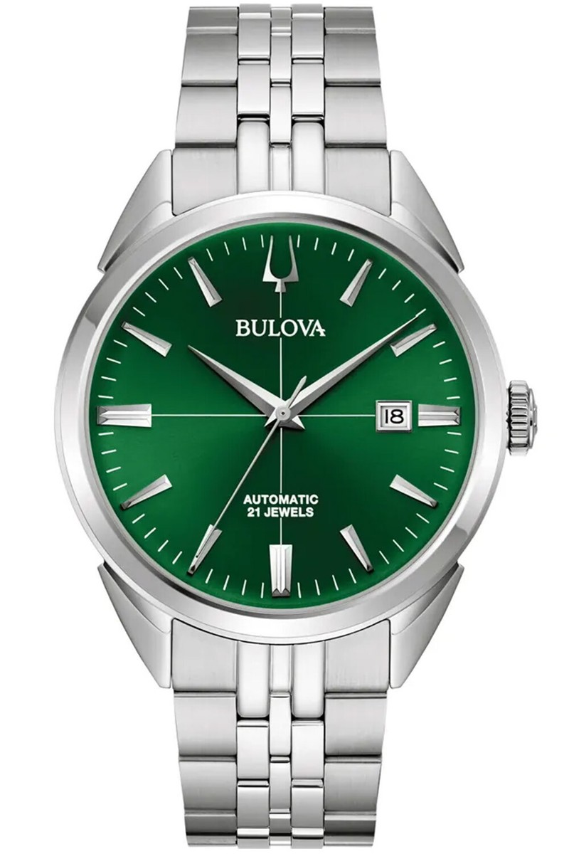 Bulova Mens Wrist Band Watch Automatic Sutton Steel/Green Bulova Mens Wrist Band Watch Automatic Sutton Steel/Green