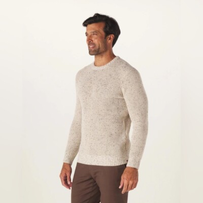 NWT The Normal Brand sz M Cream Seawool Nep Men's Crew Neck Sweater Waffle Knit