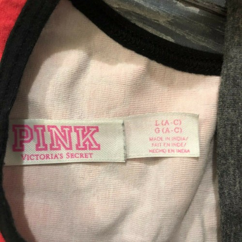 VICTORIA SECRET PINK Crop Top Red/Gray Palm Tree Sports Bra Large - Picture 6 of 7