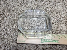 VTG Mid Century Heavy Thick Clear Glass Cigarette Ashtray 6 Rest Hexagon Shape 
