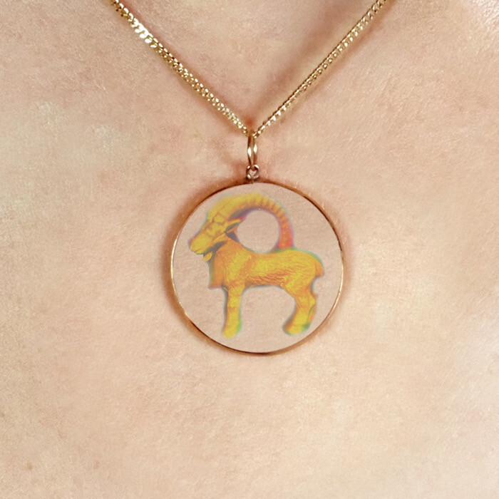 9ct Gold Hologram Pendant - Zodiac Capricorn Goat (Small) + 20"" Chain