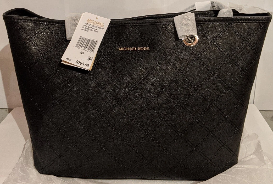 NEW Michael Kors Jet Set Travel Chain Top Zip Multifunction Tote Black  Leather