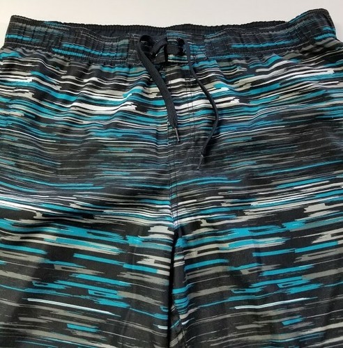 Cascade Sport Swim Trunks Men's XL Blue Black Elastic Waist Pockets Beach Shorts - Picture 2 of 8