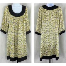 Bob  Mackie Silk Tunic Dress Vintage Studio SM1048 Yellow Black Art to Wear Sz 14