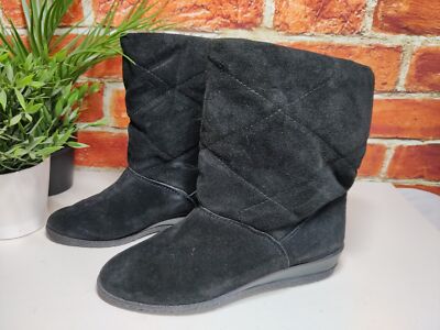 RAYNIER SCHWARZE WILDLEDERSTIEFEL UK 7 EU 40 GESTEPPT KUNSTFELL GEFÜTTERT NIEDRIGER KEILABSATZ DAMEN