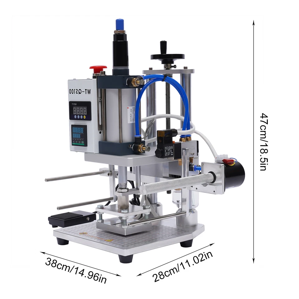 Máquina de estampado en caliente 550 W neumática neumática para prensa de cuero con logotipo de PU 8x10 cm Foto 3 de 4