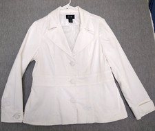 Donna Moore Womens Blazer Jacket L Fitted Off white Three Button Lined Coat DM.