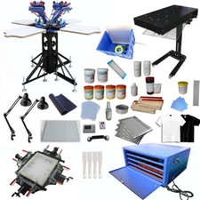 Full set 4 Color 4 Station Screen Printing Kit Exposure Flash Dryer Ink Supplies