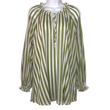 Show Me Your Mumu Charlene Tunic Womens Green White Striped Tie Neck Top Size L