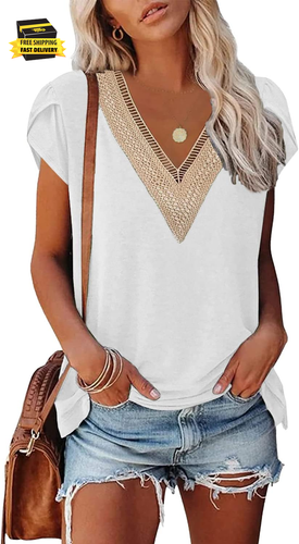 Mujeres Prendas para el torso Camisas Manga Corta Ropa de Verano Cuello en V Camisetas Elegante Informal Blu