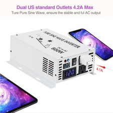800W Pure Sine Wave Power Inverter 12V to 120V 220V Truck Home RV Camp Motor Car