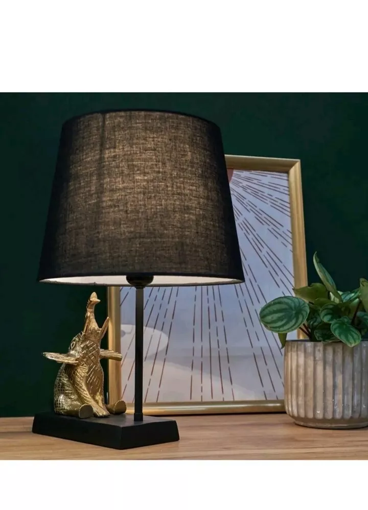 37cm Sitting Elephant Table Lamp Zoo Animal Table Lamp Bedside Lamp Black Shade