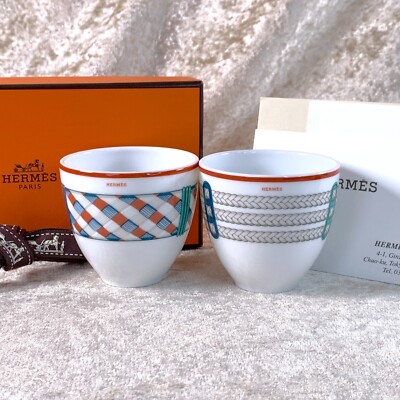 Hermes Tumbler Cup Tressages Equestres Porcelain Tableware Set of