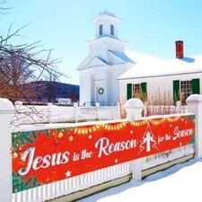 Jesus is The Reason for The Season Sign Banner - Large Outdoor Jesus Christmas