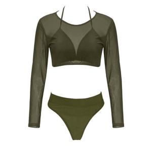 long sleeve crop top high waisted swimsuit