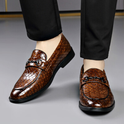 Men Business Dress Leather Shoes Fashion Woven Korean