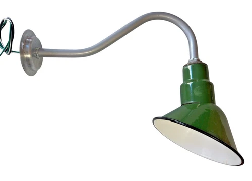 30s Abolite 8" Gooseneck Green Porcelain Sign Lights Vintage Gas Station Pole  A