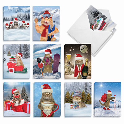20 Merry Christmas Cards (10 Designs, 2 Each) - Cats Antics  AM3195XSG-B2x10