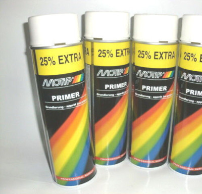 3gw)  3x Motip Grundierung Spraydose 500ml WEIß Primer weiss Spray 04056