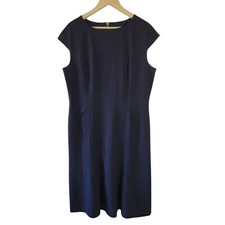ANNE KLEIN Women's Plus Size Sheath Dress Sz 14 Navy Blue Corporate Minimalist