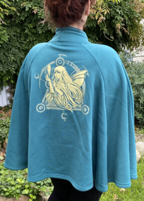 Vtg Dark Crystal Poncho XL Sweatshirt Jim Henson Teal graphic Cape Lootware