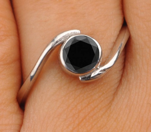 1,85 Karat Runden Form 100% Natürlich Jet Schwarz Diamant Ring Im 585er Weißgold - Bild 5 von 6