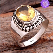 Yellow Citrine Gemstone 925 Sterling Silver Ring Handmade Jewelry Ring For Gift