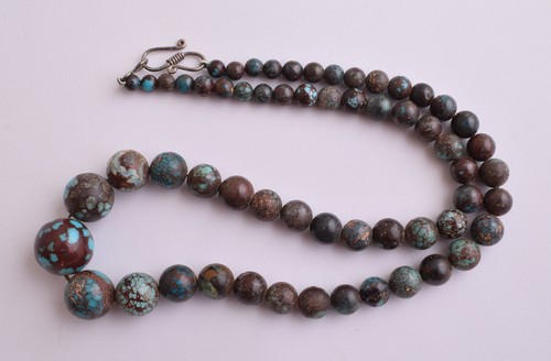 Egyptian Turquoise Spiderweb Necklace choker- round beads , 73 grams - Picture 16 of 20