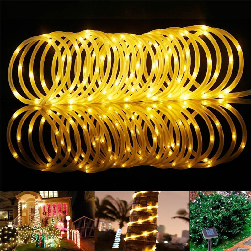 Image 131 - 8 Modes 100 LED Solar Powered Outdoor Tube Copper Wire Fairy Rope String Lights
