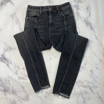 Current Elliot Black High Rise Skinny Jeans Womens Size 0 Raw Chewed Hem f63